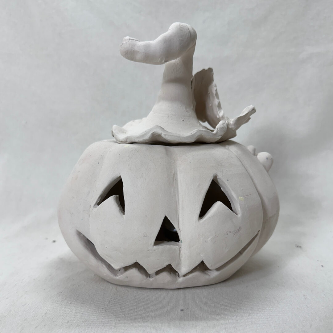 Calabaza de cerámica modelada y decorada